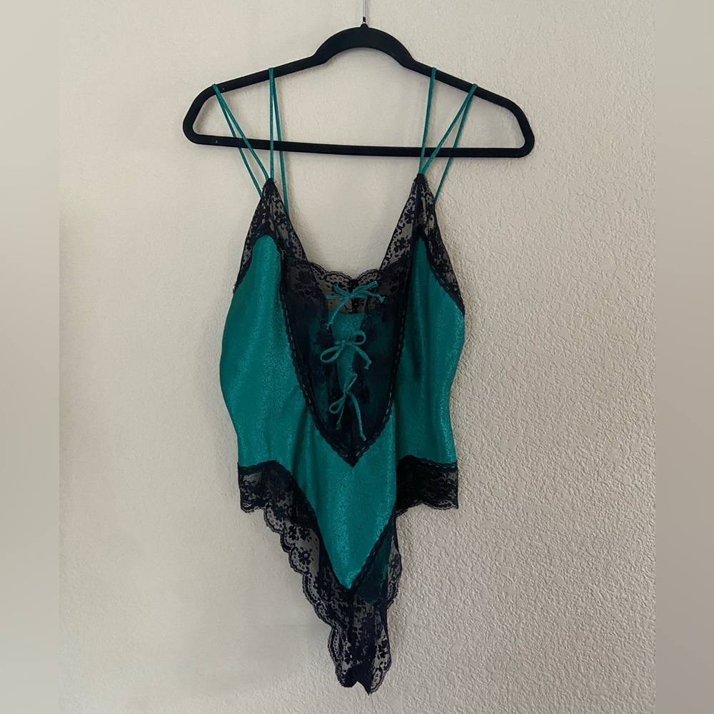 Victoria's Secret Green and Black Lingerie Gold Label Vintage Teddy Sexy Sz M